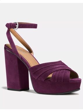 Coach Purple Suede Platform Sandal with Ankle Strap